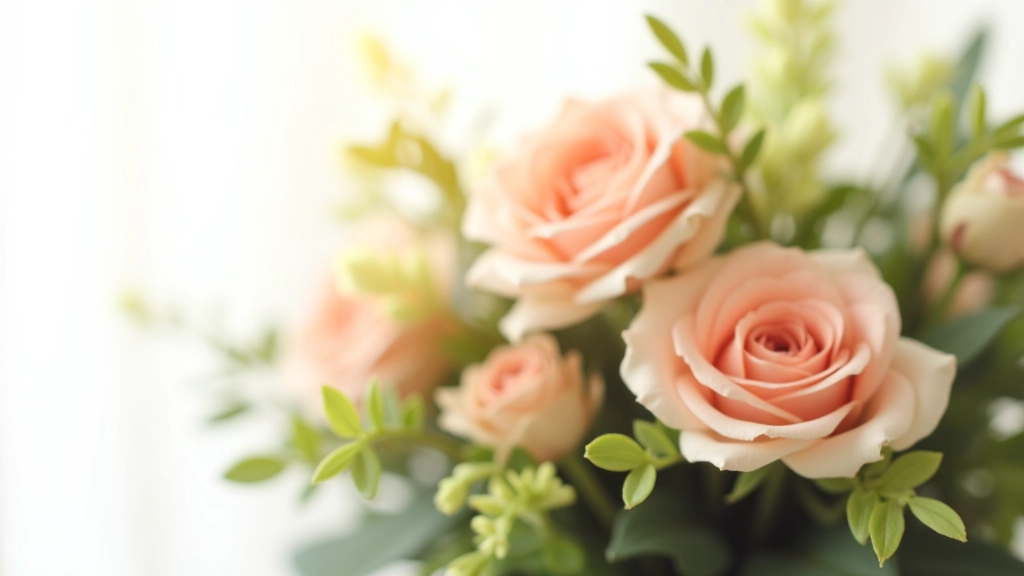 Close-up of fresh sympathy flowers with soft green foliage and warm natural lighting